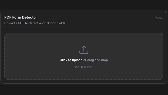 PDFSight upload state showing the source PDF before detected form fields are available.